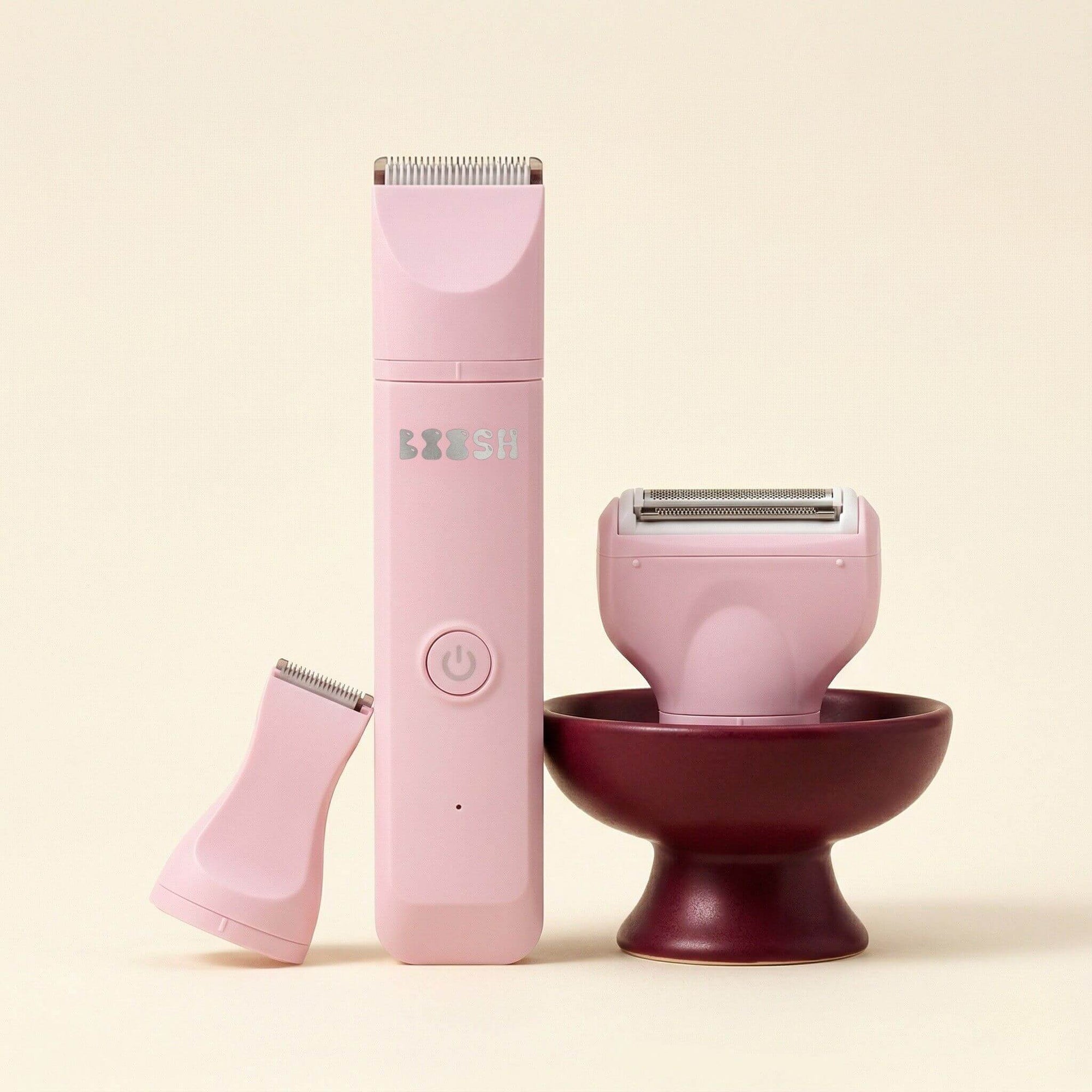 Boosh body trimmer for women - front view with all attachment heads